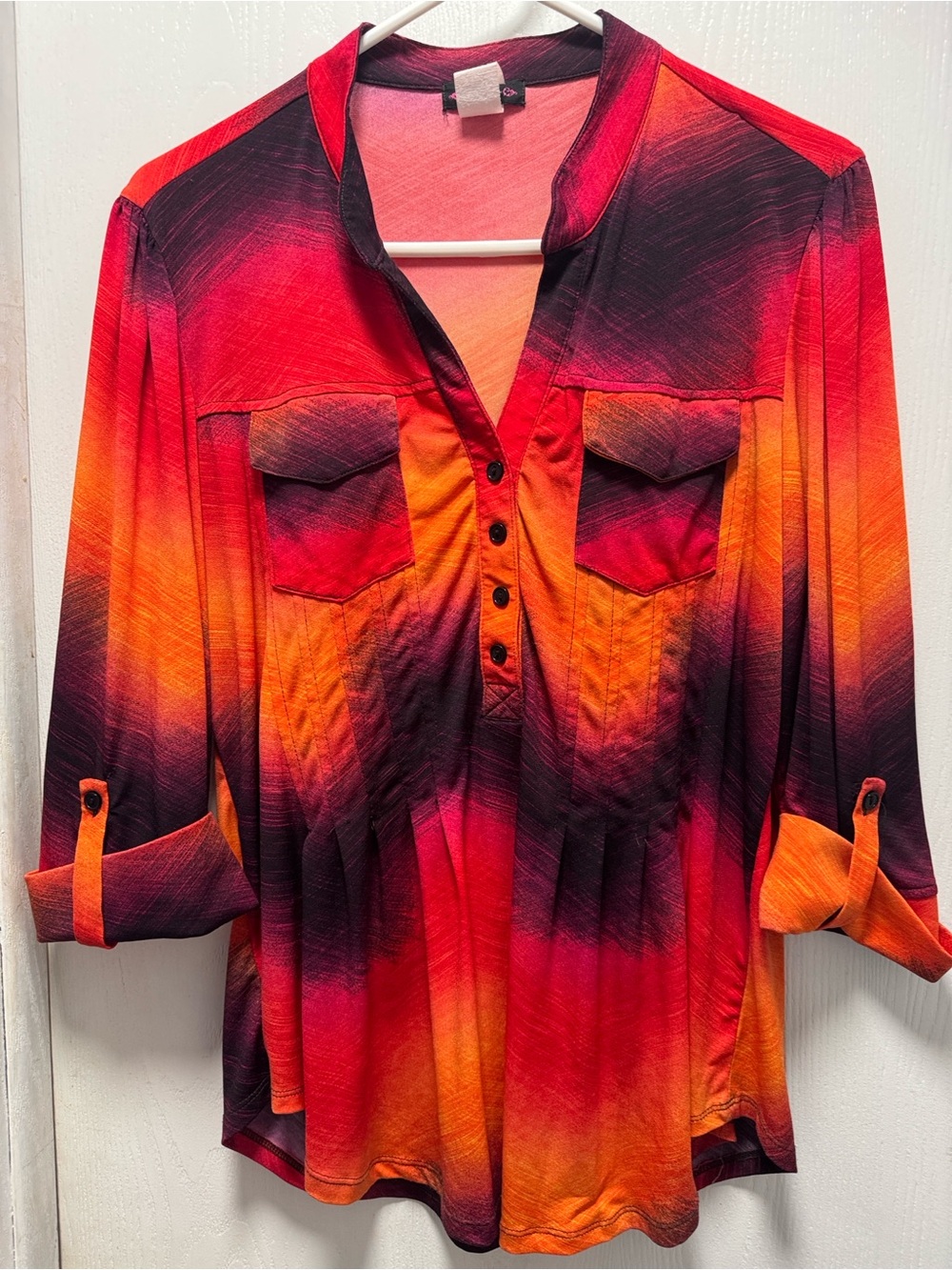 Cocomo Sunset Ombre Henley Blouse in Red and Orange